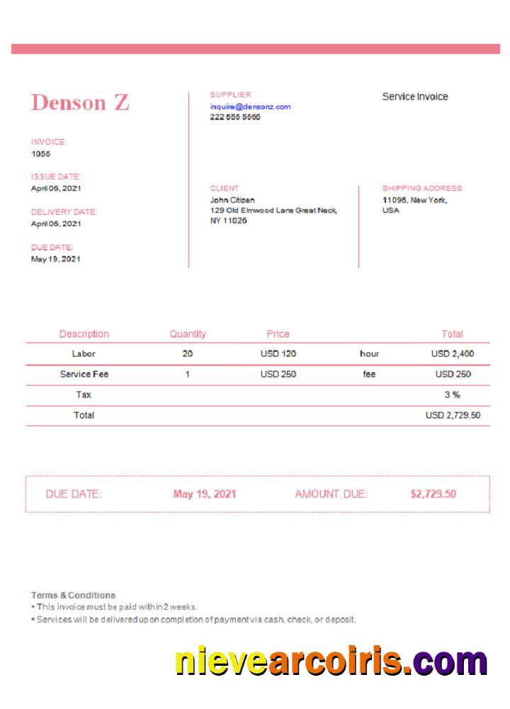 USA Denson Z invoice